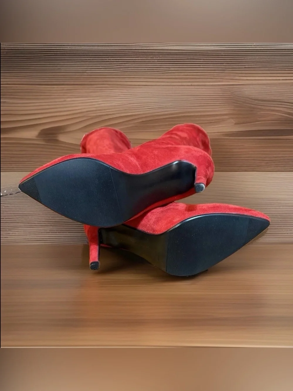 Red Over The Knee Stretch Suede Boots Pointed Toe Stiletto Heel 4” NWOT-Size 8